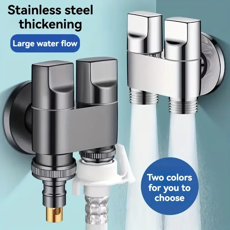 Stainless steel double outlet faucet, non-slip handwheel design, multi-function toilet flusher, bathroom pipe 2.54cm and 2 outle