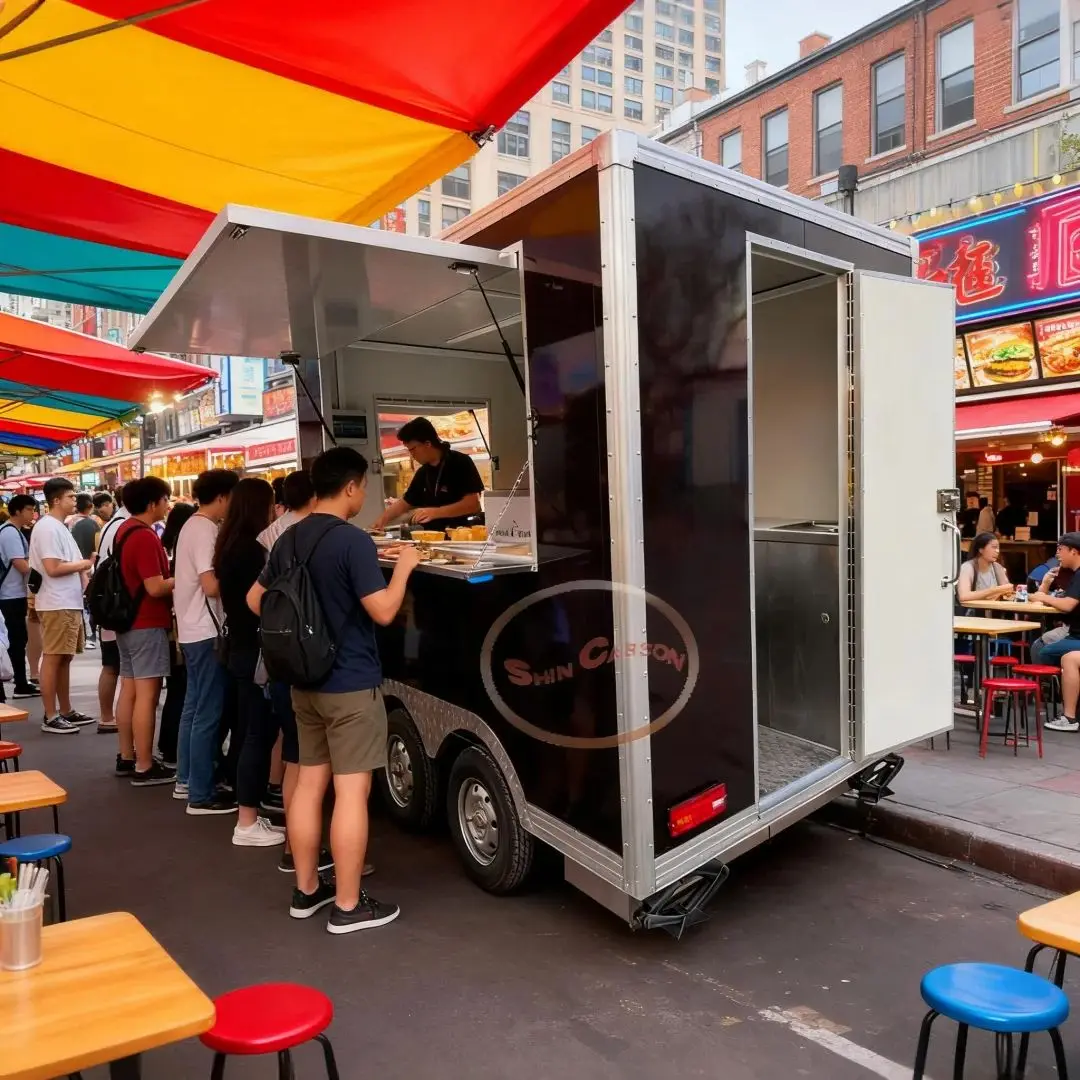 

Black Outdoor Mobile Food Cart Stylish Design for Convenient Food Preparation and Selling High Quality