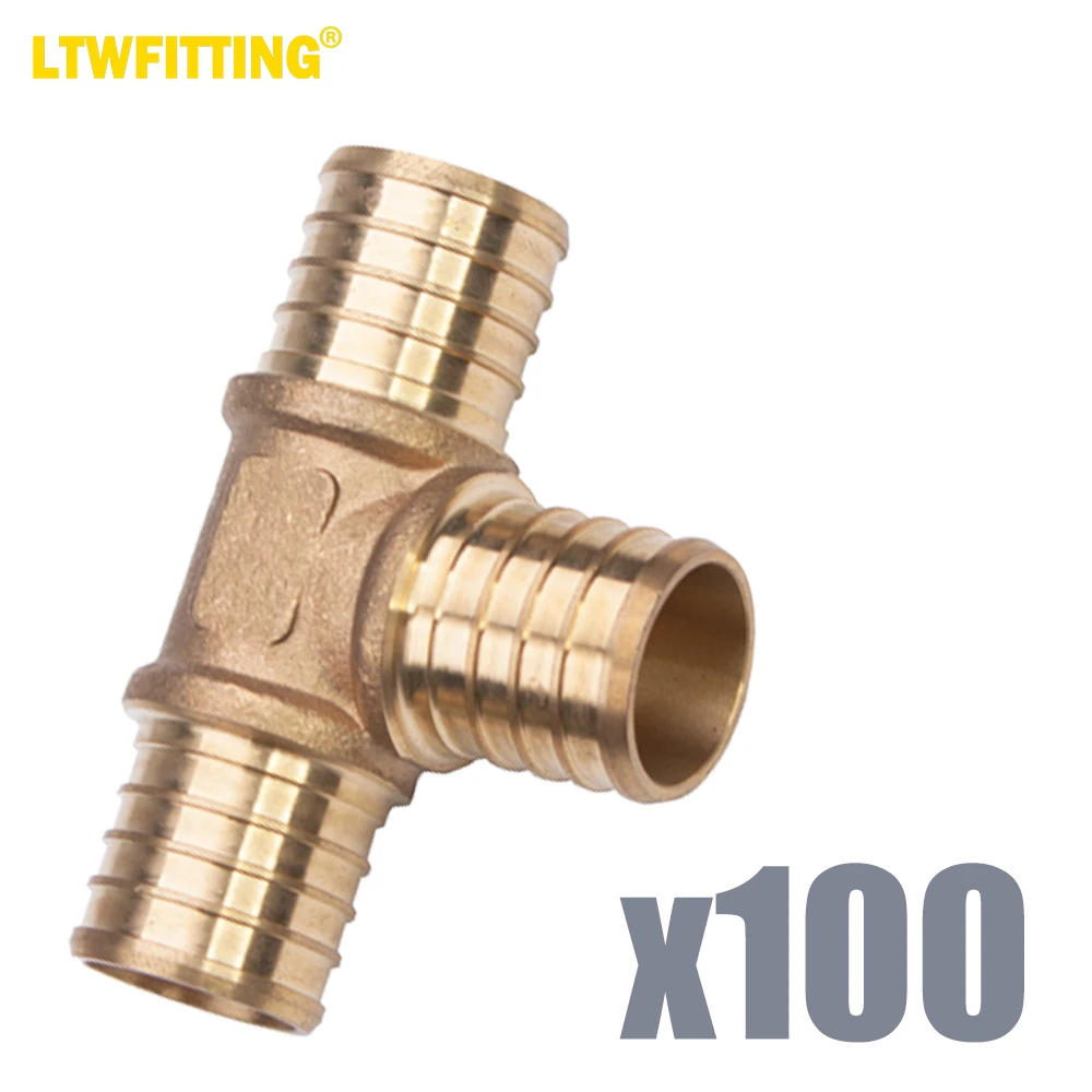 LTWFITTING Lead Free Brass PEX Crimp Fitting 1-Inch x 1-Inch x 1-Inch PEX Tee (Pack of 100)