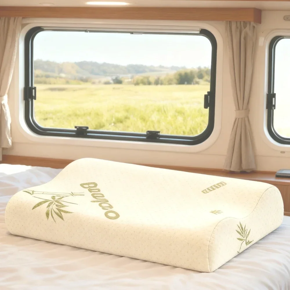 وسادة من ألياف الخيزران/دعم الرقبة على شكل موجة ناعمة/غطاء مسامي وقابل للغسل في الغسالة/راحة لجميع المواسم للمنزل أو السفر #2