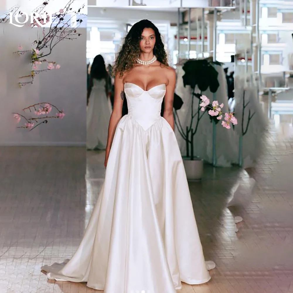 LORIE Vintage Wedding Dresses Sweetheart Strapless Shiny Satin A-Line Ivory Bridal Gown Pleats Princess Bride Dress Customized