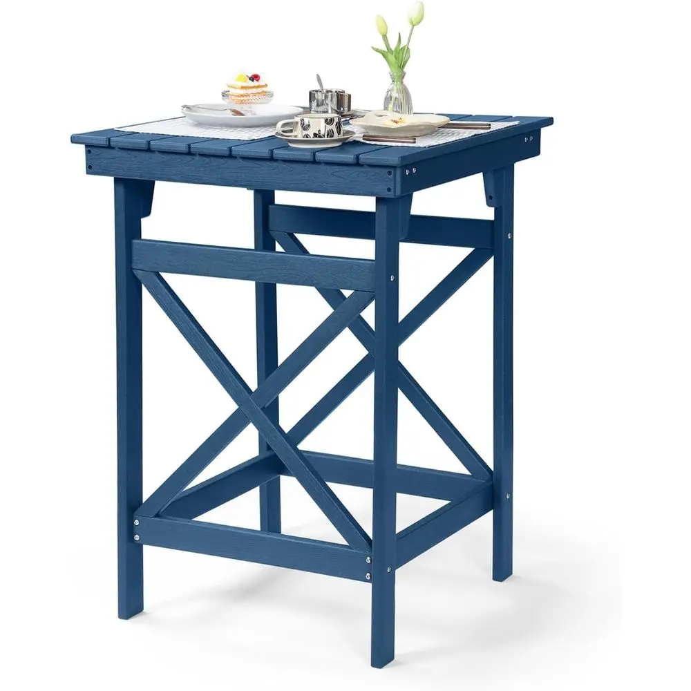 

All-Weather HDPE Square Patio Bar Table, 41 High, Ideal for Deck, Backyard, Poolside in Navy Blue