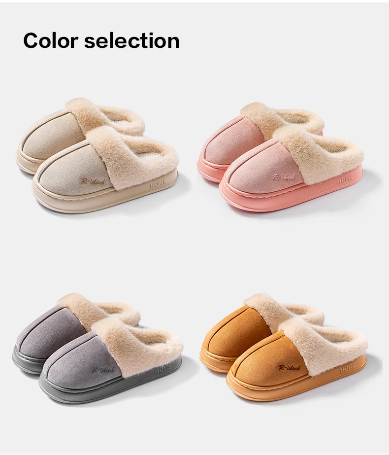 Winter-Warme Hausschuhe für Männer und Frauen, Wildleder-Plüsch, Fellgefütterte Baumwollschuhe, Dicke Sohle, Rutschfest, für Innenräume, Schlafzimmer, Paar-Mules – Detail 12