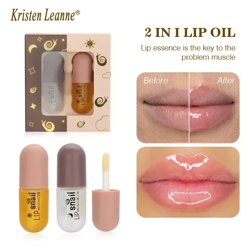 Snail lip plumper oil Reduce Lip Fine Lines Mask Long Lasting moisturizing Lipsticks anti-Cracked lip care Sexy Plump Serum set