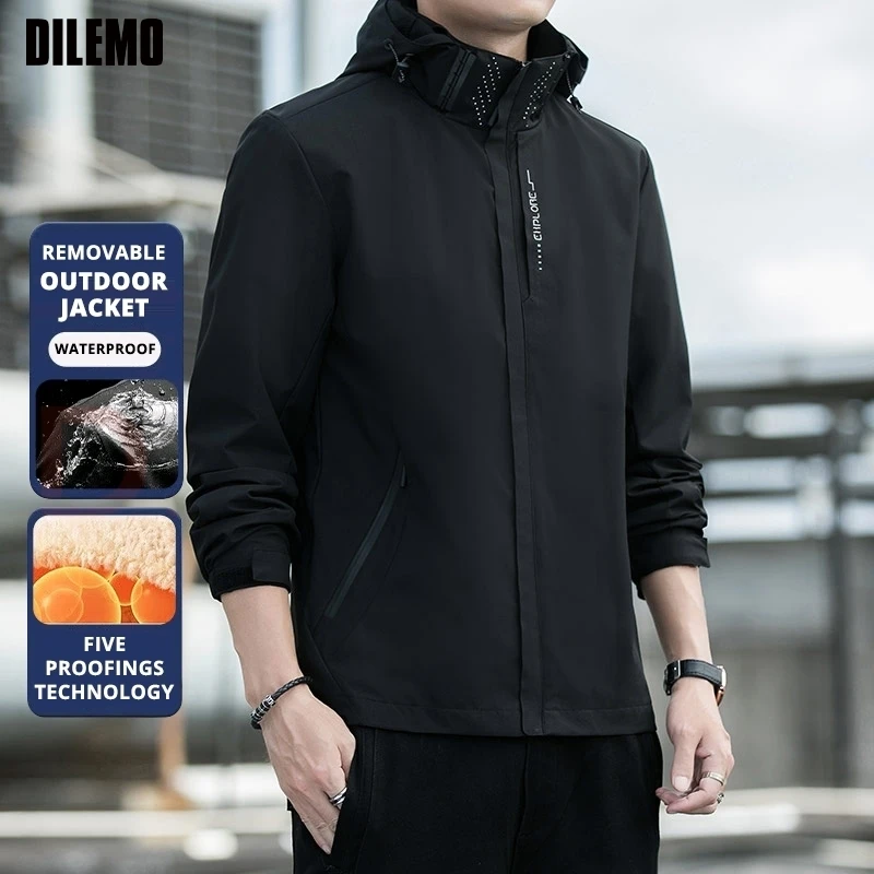 

Top Grade Three Proof Technology Fabric Men Jacket Windproof Hooded Outdoor Sports Windbreaker Autumn Casual Coats Outwear