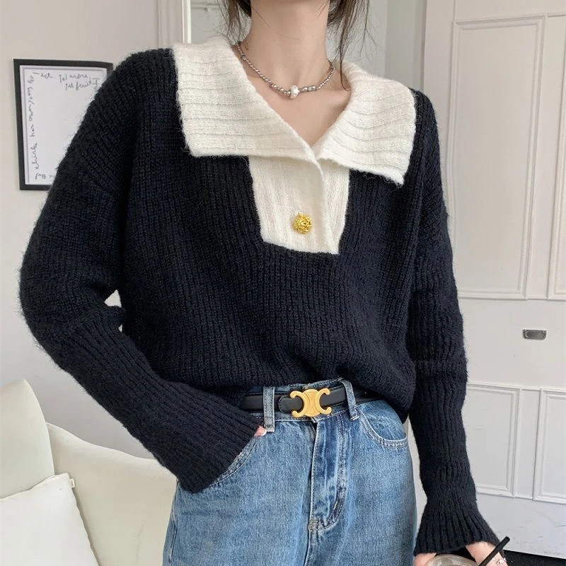 سترة نسائية غير رسمية لربيع وخريف 2025 تصميم جديد بلوفرات فضفاضة ملابس تريكو نسائية #2