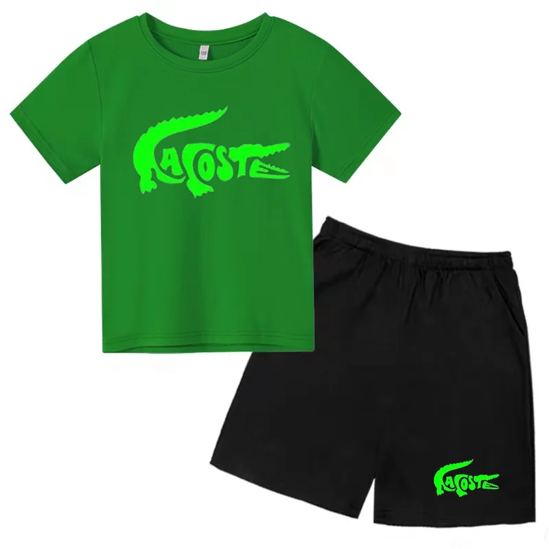 Conjunto de t-shirt e shorts de manga curta com gola redonda infantil, anime animado, casual, esportivo, 2 a 12 anos, crianças, meninos, meninas