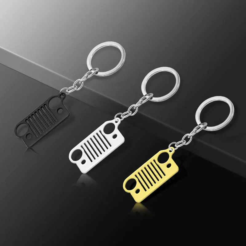 LLavero de Metal con diseño de parrilla delantera de coche, decoración creativa para Wrangler JK JL TJ XJ Renegade Grand Cherokee Compass