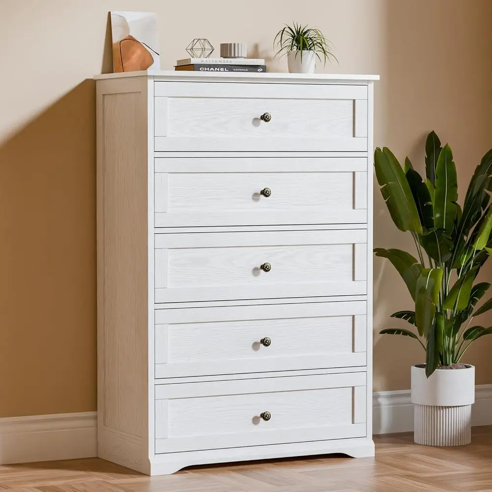 5 Der Drer, 47" Tall Drers or Bedroom with Anti-Tip Device, White Drer with White Countertop armhouse Storage Closet with Handle