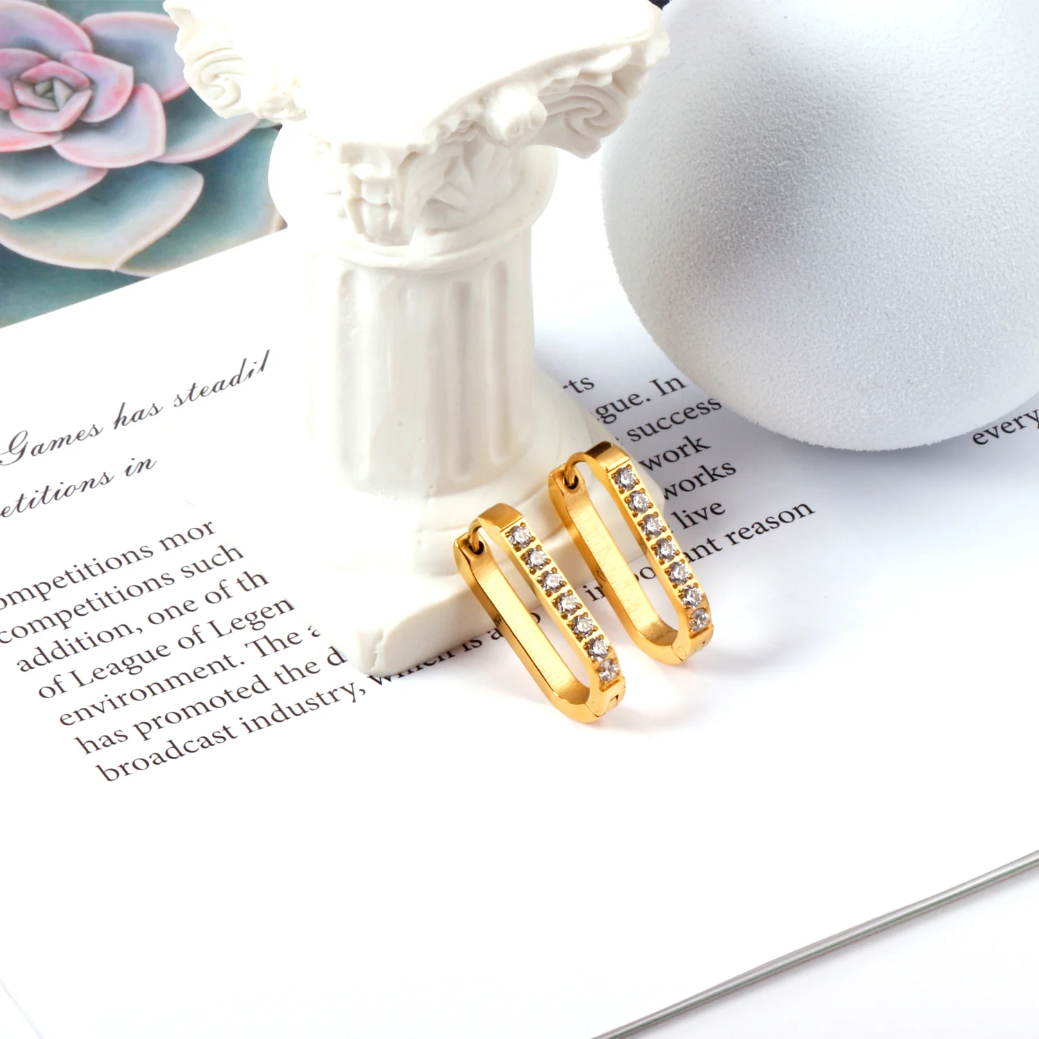 LUXUSTEEL Vintage Rhinestone Crystal Hoop Earrings for Women Gilrs Stainless Steel CZ Circle Fine Earring Making Brincos
