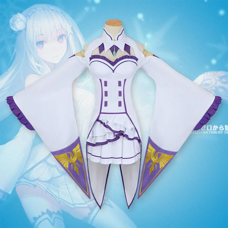

Anime Re Zero Kara Hajimeru Isekai Seikatsu Emilia Cosplay Costume Women Dress With Headdress For Halloween Lolita Costume Suits