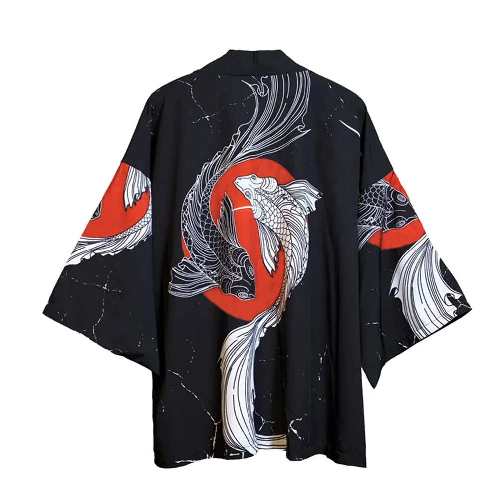 Sommer japanische Fünf-Punkt-Ärmel Kimono Herren und Damen Umhang Jacke Top Bluse lose lässige Mode Haori übergroße schnell trocknen