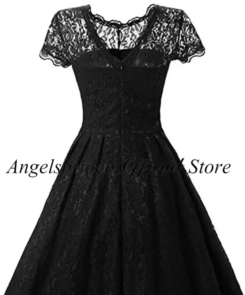 Angelsbridep Đen Ngắn Homecoming Váy 2022 Sheer CỔ REN Vestidos De Festa Tốt Nghiệp Tiệc Trang Trọng Áo ĐẦM Cocktail