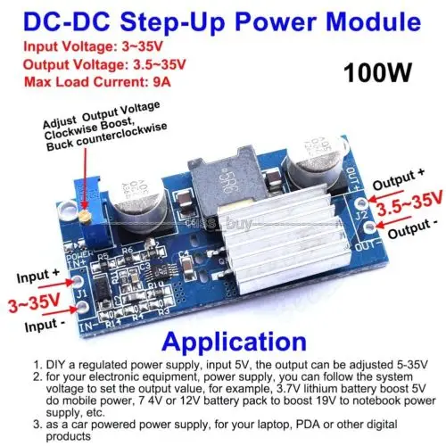 100W DC-DC Tăng Cường Bộ Chuyển Đổi 3-35V 12V Ra 3.5-35V 5V 24V 9A Mô Đun Cung Cấp Năng Lượng