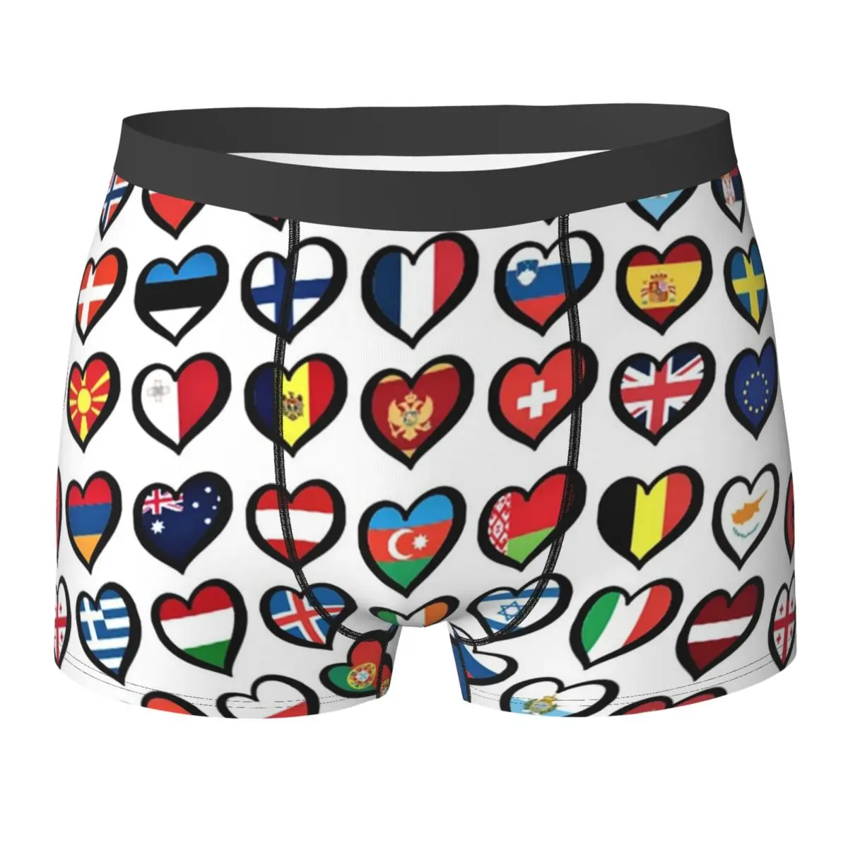 Boxer Underpants Shorts Eurovision Song Contest Flags Hearts ESC Panties Men's Ventilate Underwear for Homme Man Boyfriend Gift