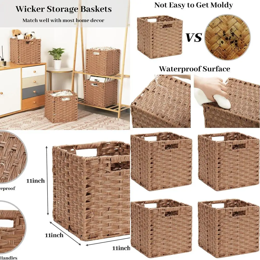 

Набор из 4 складных плетеных кубиков для хранения вещей, 11x11x11 дюймов, коричневый — идеально подходит для организации шкафов, одежды и игрушек.