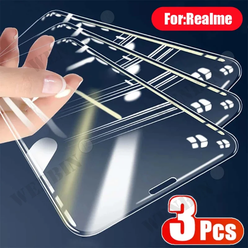 

3 Pcs Tempered Glass For Realme 10 9 8 Pro C33 Screen Protector on Realme GT Neo 3 2 Full Protective Glass