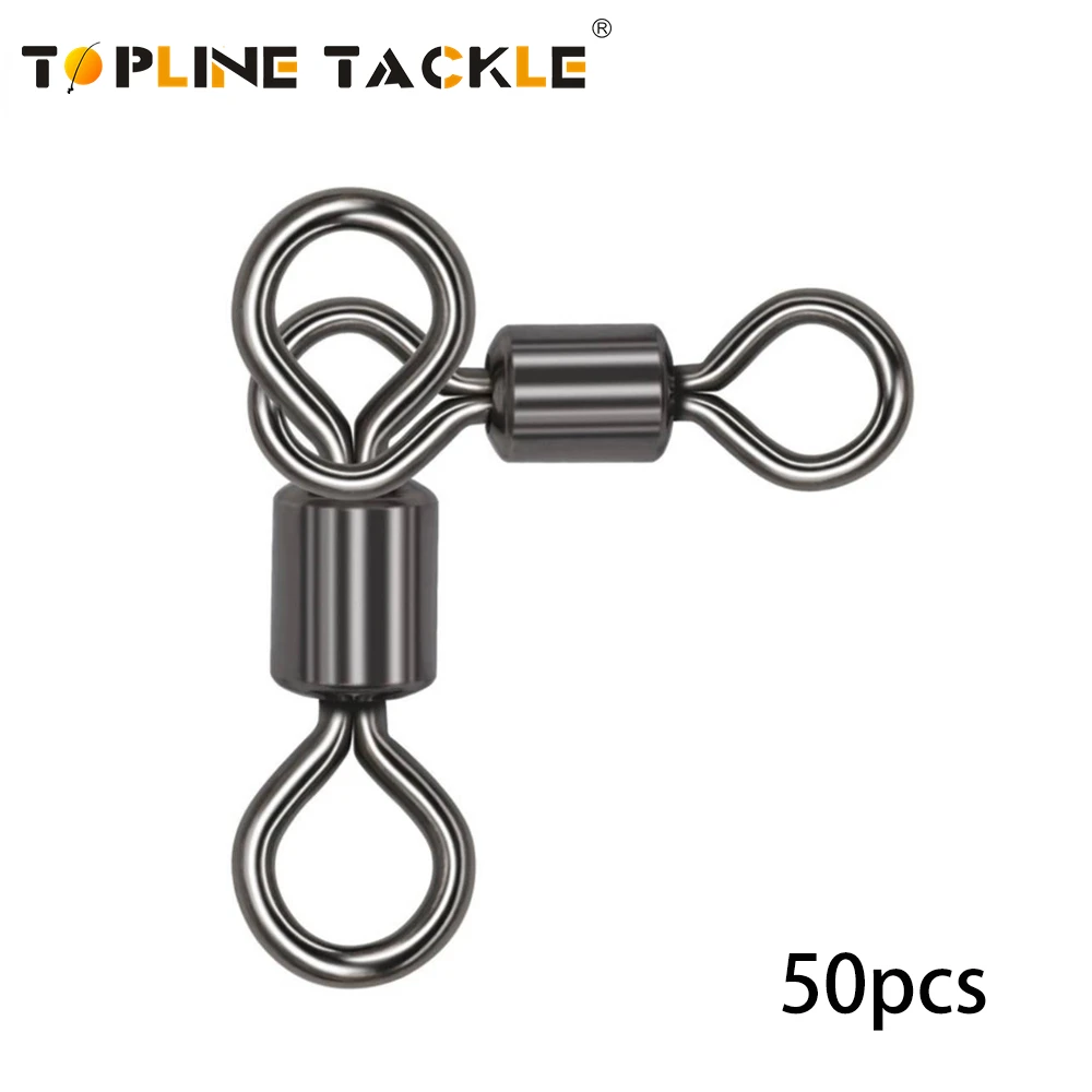 ToplineTackle 50pcs 3Way Fishing Swivel Rolling Triangle Joint Rolling Swivels Fishhooks Fishing Connector Pesca Emerillon Peche