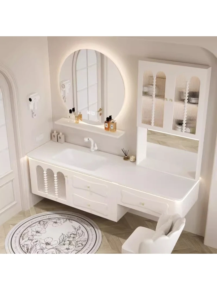 

Розовая французская тумба для ванной, шкафчик для хранения в ванной комнате, тумба под раковину в кремовом стиле