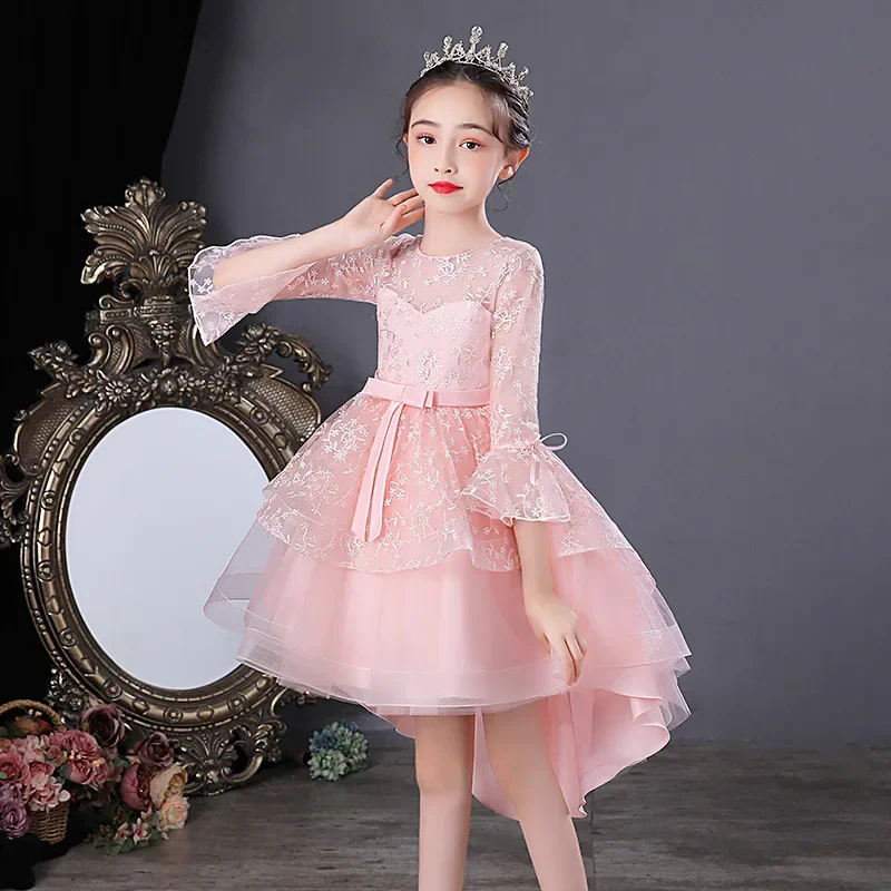 Fashion Flower Girl Dresses for Weddings Lace Long Sleeve Kids Girls Dress Summer Children Girls Party Dresses 3-13 Years