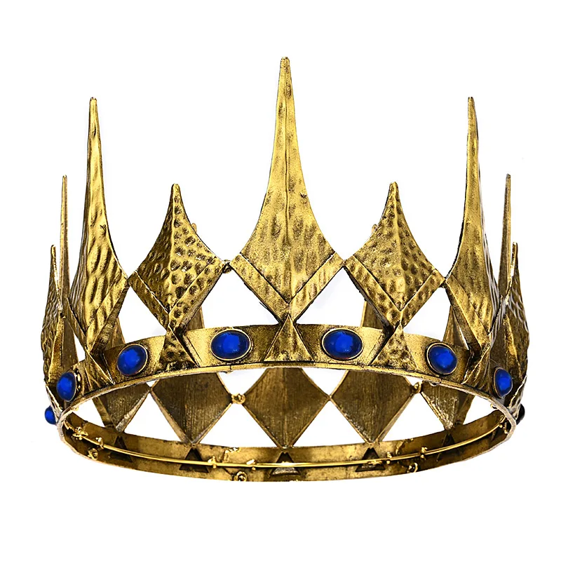 1 قطعة سبائك الذهب المستديرة القرون الوسطى تاج كريستال الملكي الملك تيارا للرجال القوطية الساحرة الإكليل مسابقة زي خوذة لجميع القديسين #5