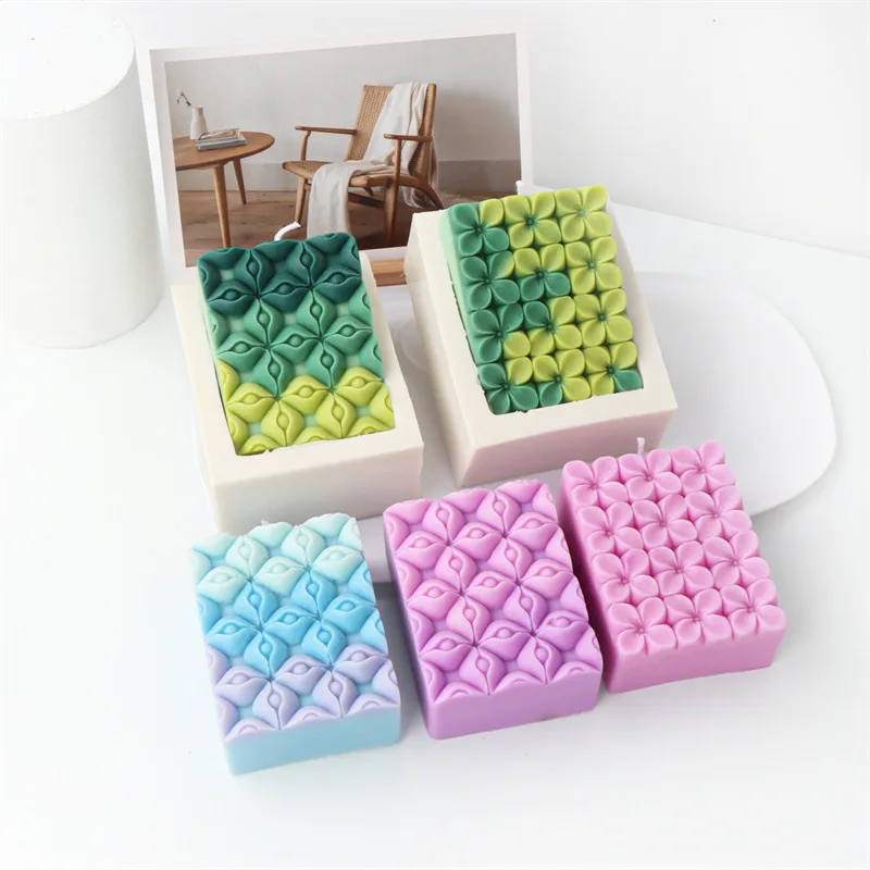 Square Flower Handmade Soap Silicone Mold Clover Flip Candle Resin Plaster Mould Chocolate Ice Making Set Party Home Decor Gifts