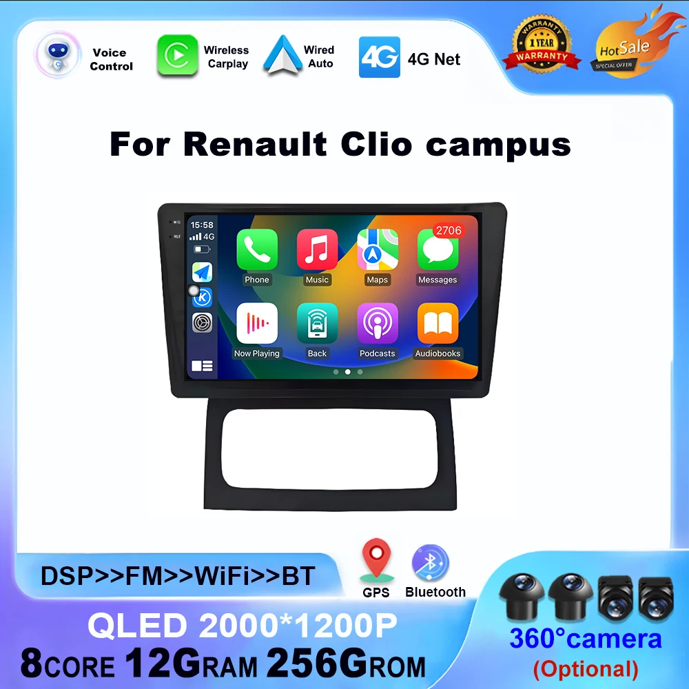 Wireless Carplay DSP Stereo For Renault Clio campus Android System Car Radio Multimedia Video Player Head Unit 4G WiFi BT Screen