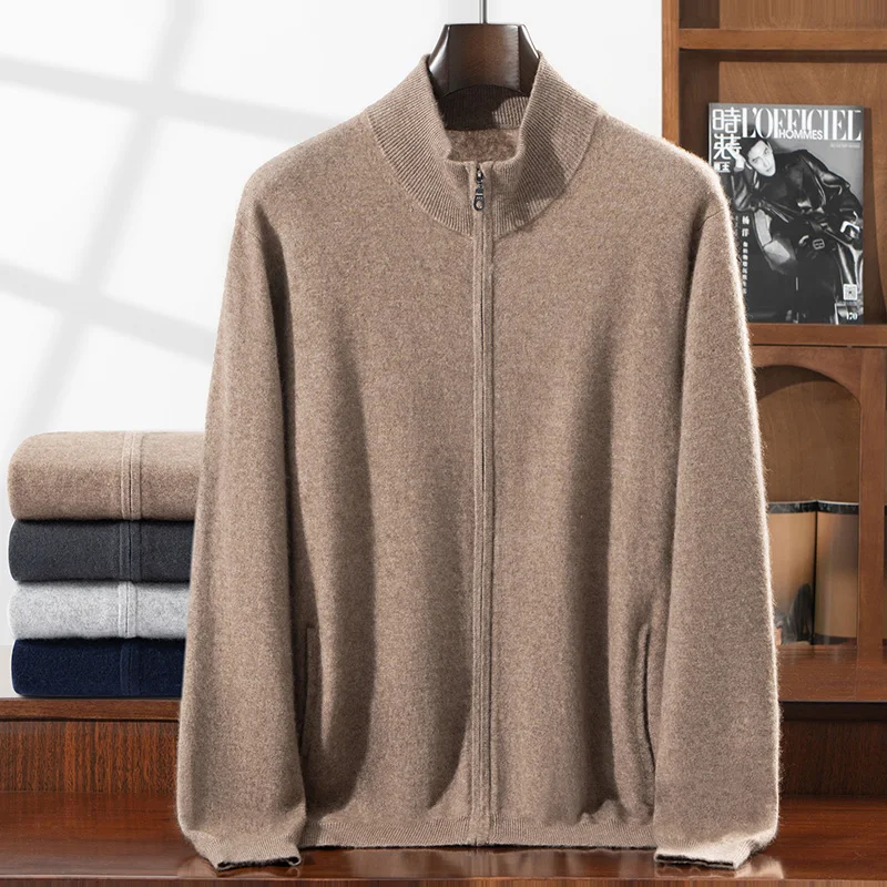 

Cashmere jacket sweater men's 100% cashmere men's stand collar knitted cardigan spring and autumn high-end business casual jack