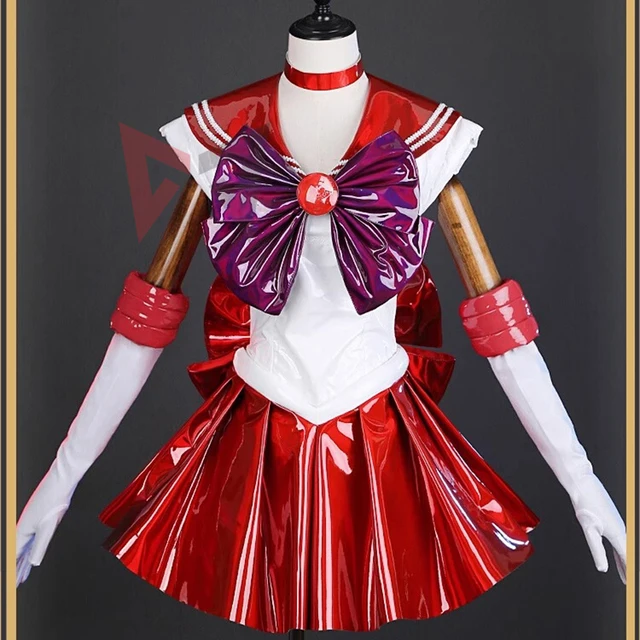 Nowy Anime Hinoes Reing Sailor Marsleather Strój Cosplay Spódnica Kombinezon Rękawiczki Naszyjnik Zestaw na Imprezę Tematyczną Szyty na Miarę