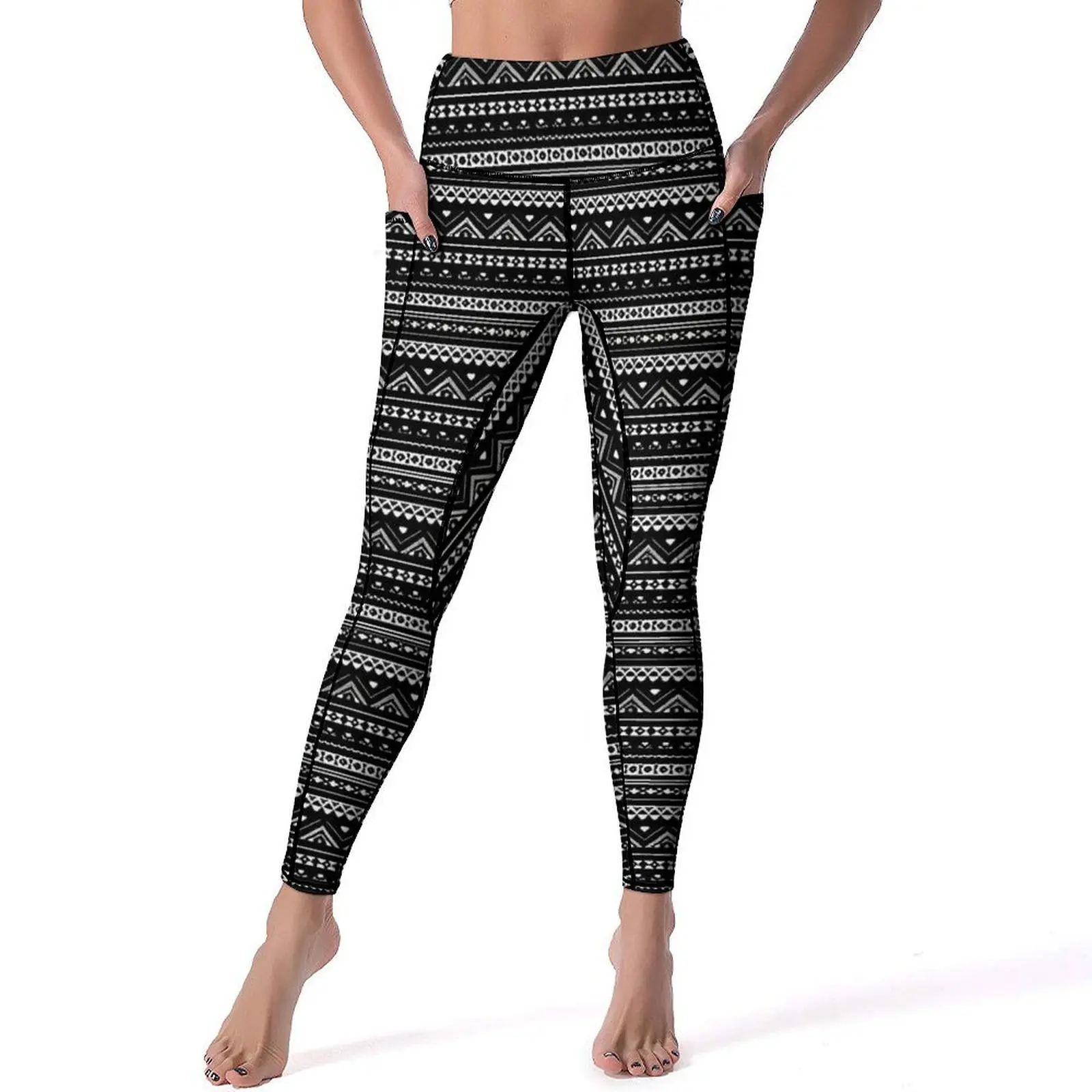 Pantalones de Yoga de arte azteca, mallas Retro en blanco y negro, mallas deportivas sexis de cintura alta a la moda para Yoga, mallas elásticas con gráfico para correr