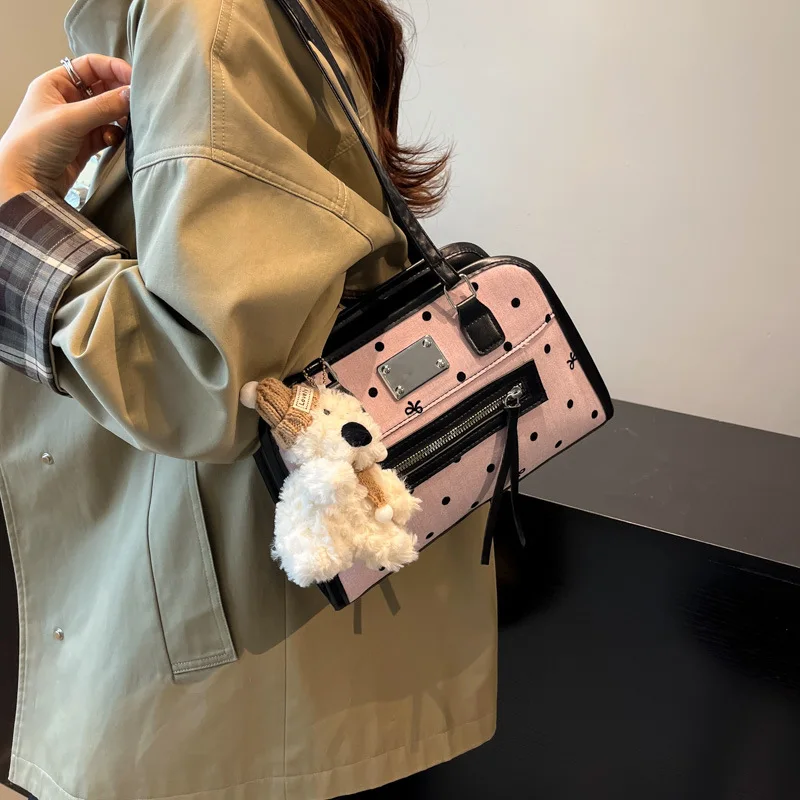 

Рюкзак с цветными блоками 2025 года для школьницы, милая острая сумка-трансформер с верхней ручкой, сумка через плечо, просторный рюкзак-тоут для девочек