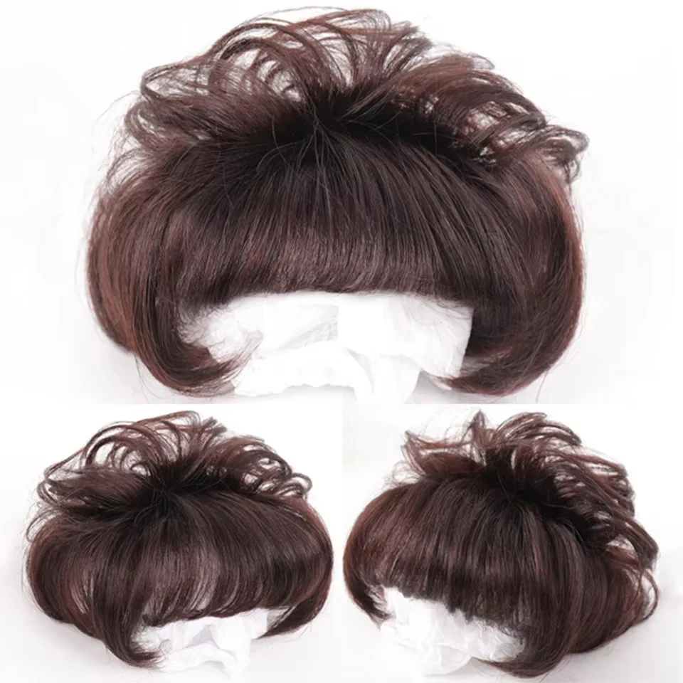 YELOWTIM Short Pixie Cut Hair Toppers Synthetic Clip In Head Topper Extension Fluffy Natural Fake Hairpiece for Thin Hair Women