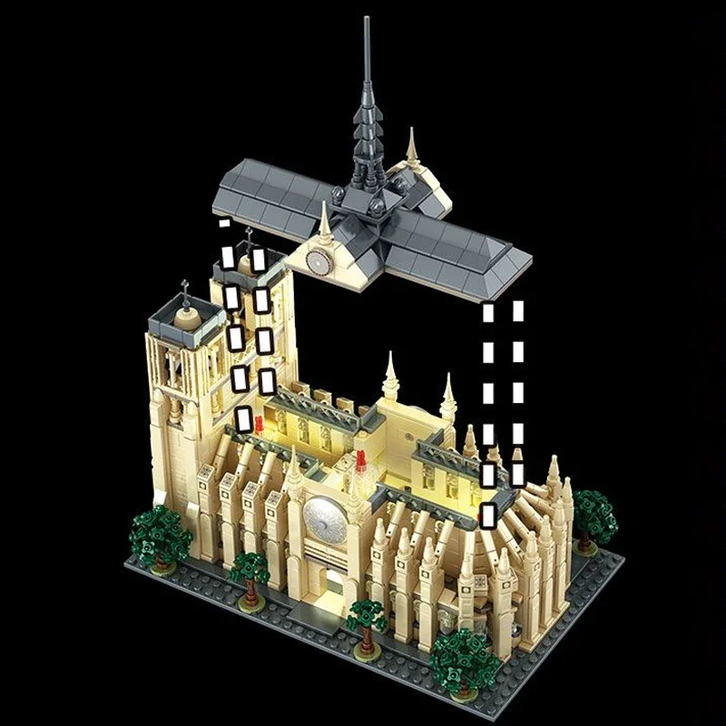 1757 pçs notre dame de paris edifícios modulares com luz moc arquitetura emenda montagem blocos de construção tijolo quebra-cabeça brinquedos