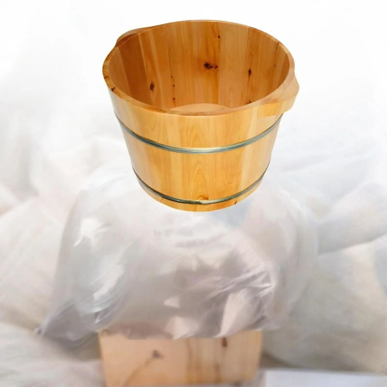 Wooden Footbath Basin with Double Handle Foot Bath Basin Portable Foot Soak Tub Foot Soaking Basin Foot Barrel