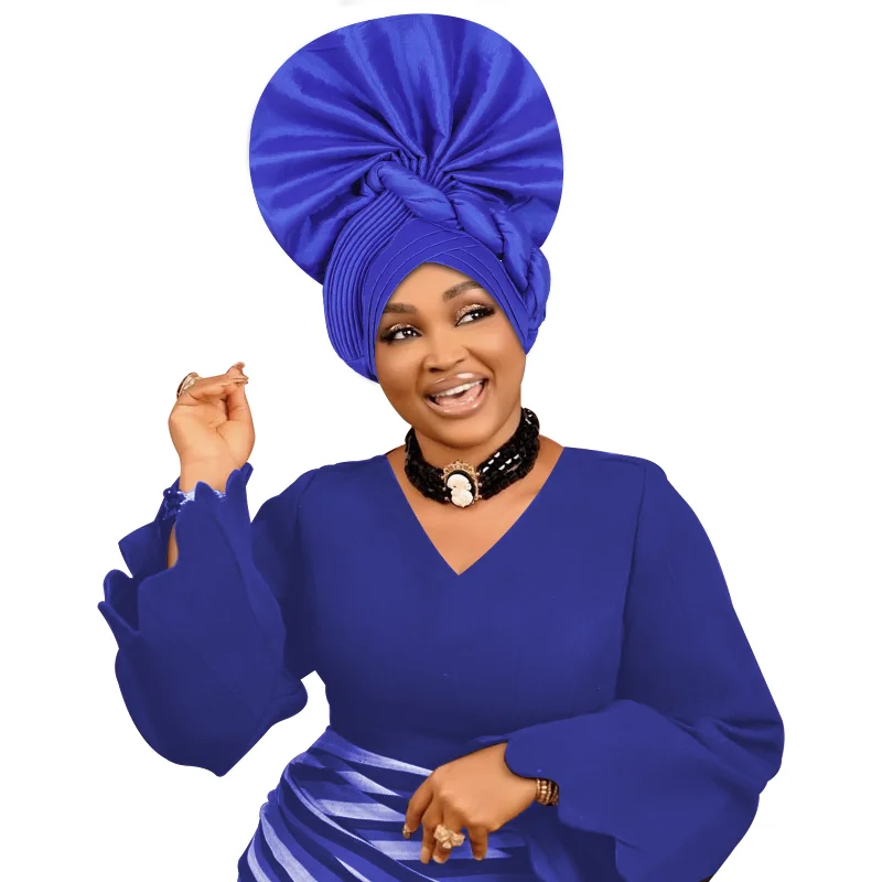 

Fan Style Auto Gele Headtie African Women's Turban Cap Nigeria Female Head Wraps Bonnet Wedding Party Headpiece
