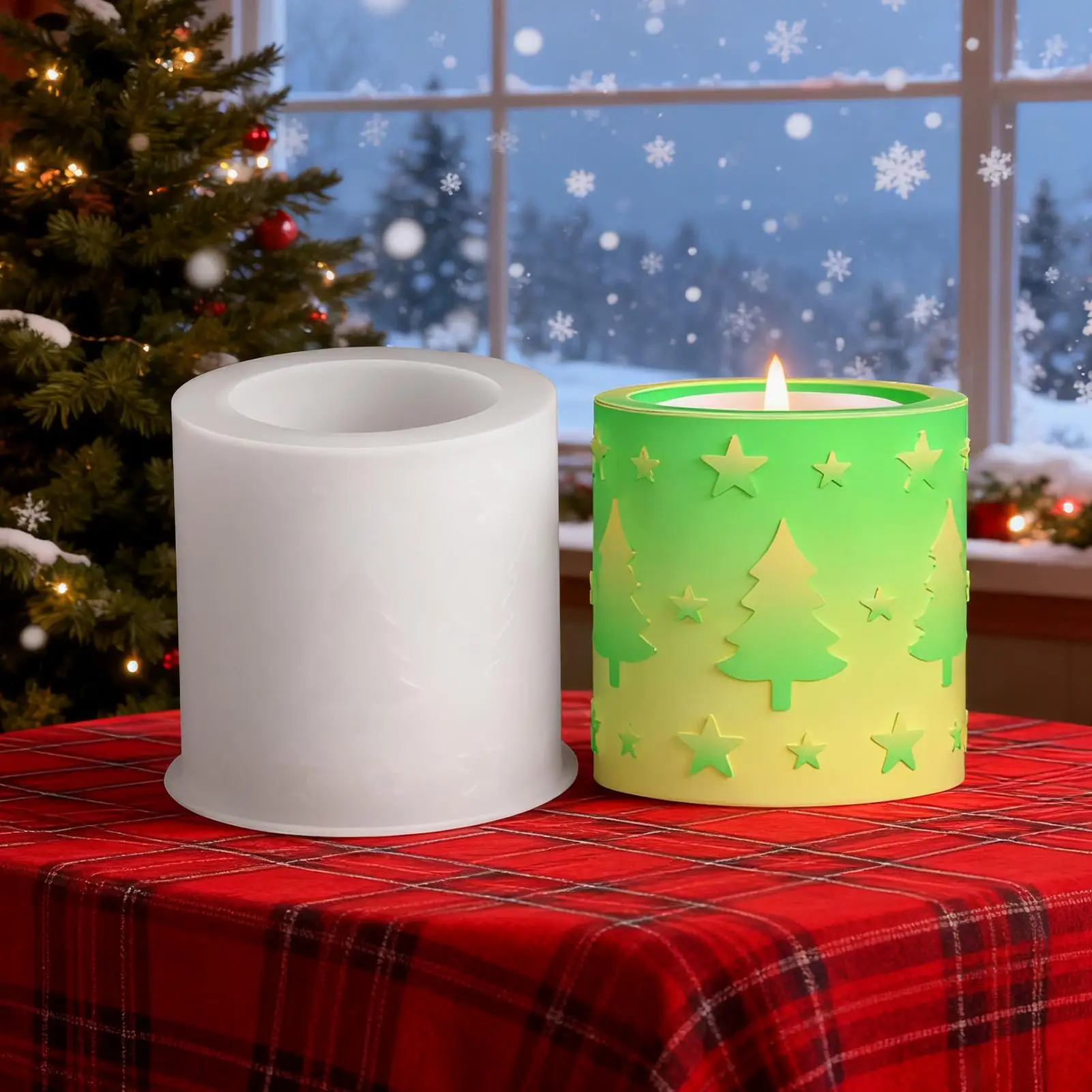 Christmas Resin Molds Silicone Embossed Tree Pillar Crafting Tools Storage Container Holiday Silicone Molds For Epoxy Soap