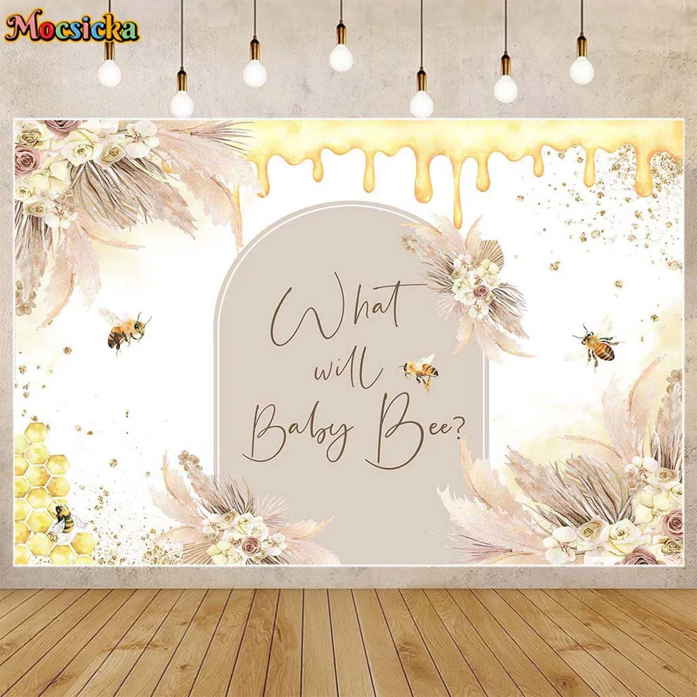 

Mocsicka Bohemian Bee Baby Shower Backdrop Pampas Grass Gender Reveal Party Decorations Newborn Portrait Background Photo Studio