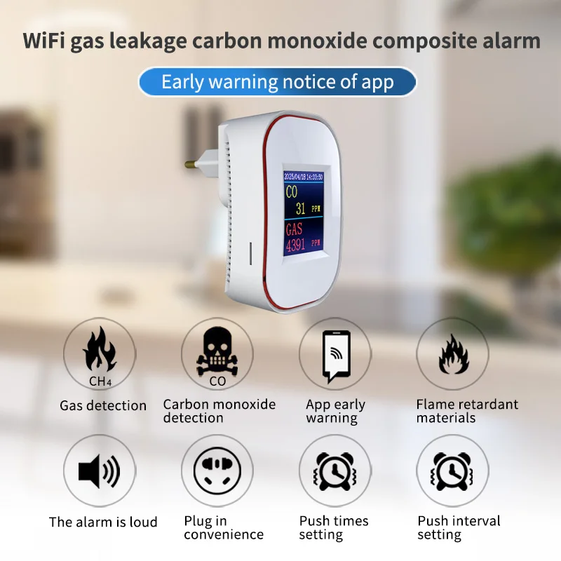 Wifi Gas Leak Sensor Carbon Monoxide Detector CO Siren Alarm Monitor Display Home Kitchen Safety And Protection Tuya Smart Life