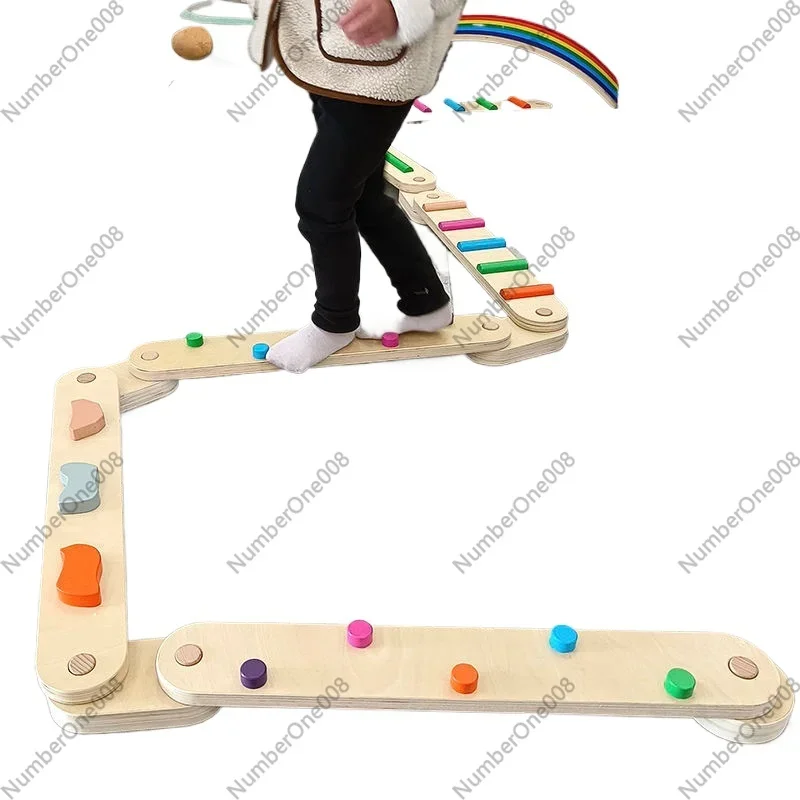 Thick Wooden Balance Beam Tactile Board, Kids Sensory Integration Training Equipment, Home Outdoor Straight Walking Balance Toy