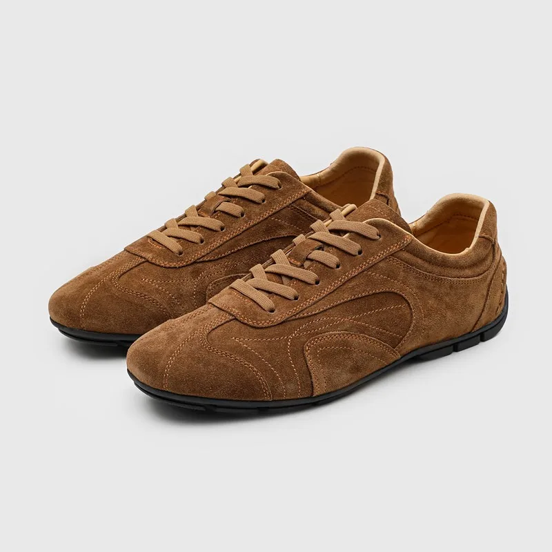 

Designer Luxury Cowhide Retro Training Shoes Men Lace Up Casual Sport Flat Shoes Male Cow Suede Genuine Leather Sneakers Youth