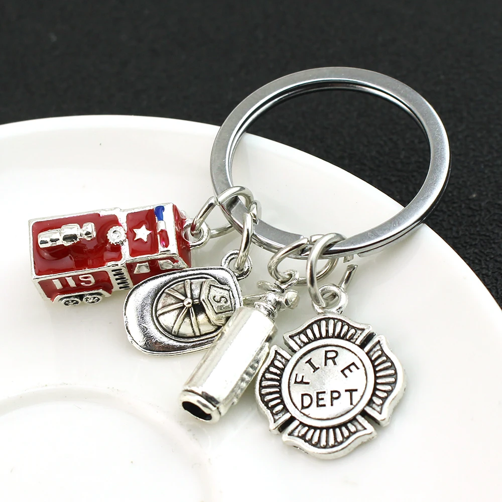 Fire Truck Keychain Fighting Car Pendant Jewelry Gifts Hanging Decor Firefighter Ornament Decorative Bag Purse