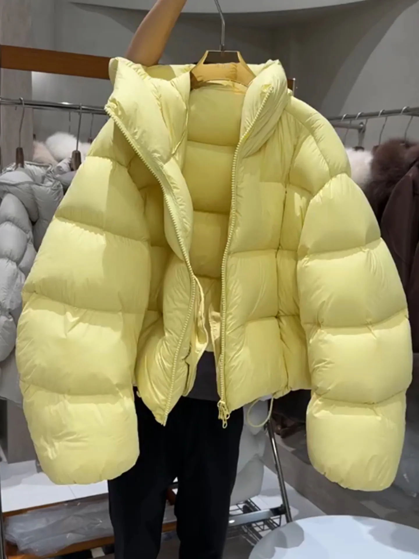Chic ort Puffer Jaet Feminino Amarelo Cr Puff 2025 Inverno Thi Casacos Ele Sle Du Down Filling Ci Casual