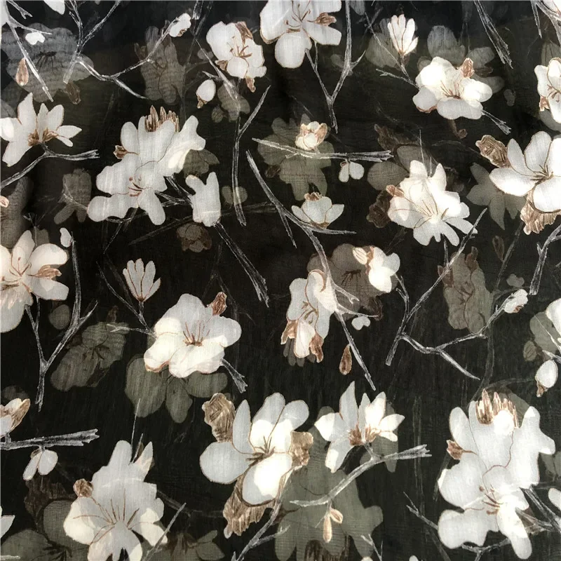 Soft Silk Chiffon Flower Dress 100% Suelo 136cm Width Scarf Shirt Hijab Sewing Material