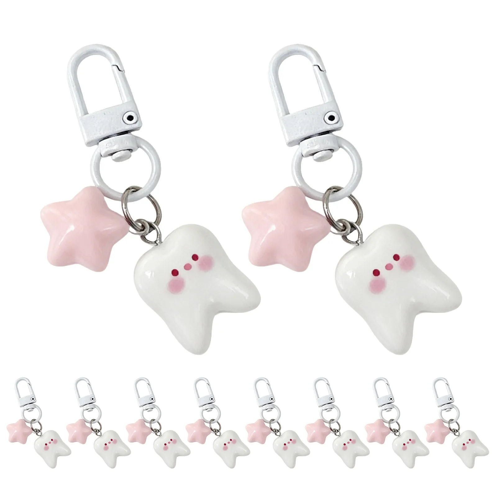10Pcs Kawaii Tooth Keychain Pendant Mini Backpack Bag Charm Party Favor Basket Stuffer Tooth Shape Keychain Mini Cute Bag Charm - view 3