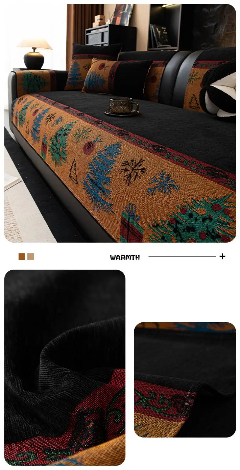 Weihnachtlicher Chenille-Sofabezug, Ganzjahres-Universalstoff, Rutschfester Sofabezug, Rundum-Schutz vor Katzenkratzern, Sofabezüge – Detail 7