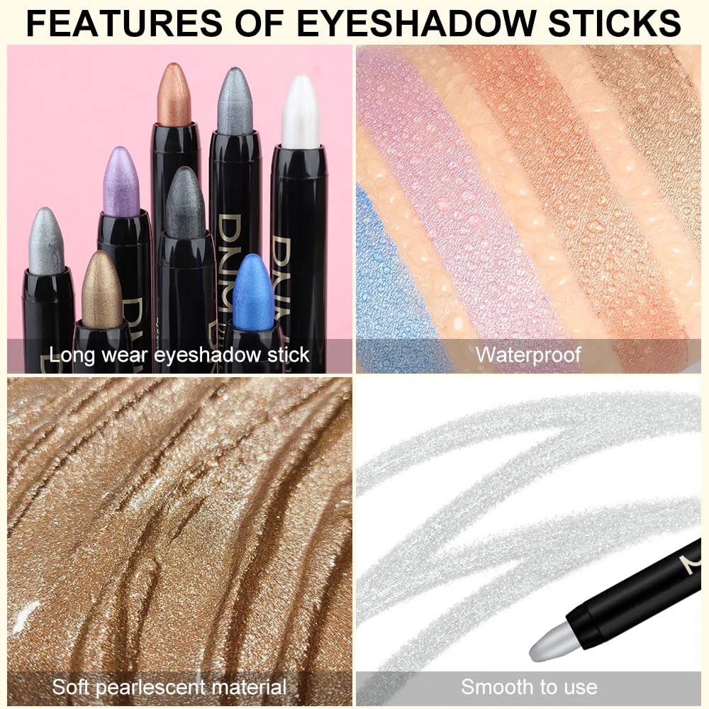 8Pcs Eyeshadow Brightener Stick Highlighter Eye Shadow Stick Colorful Eyeshadow Pencil Glitter Stick Pen Makeup for Women