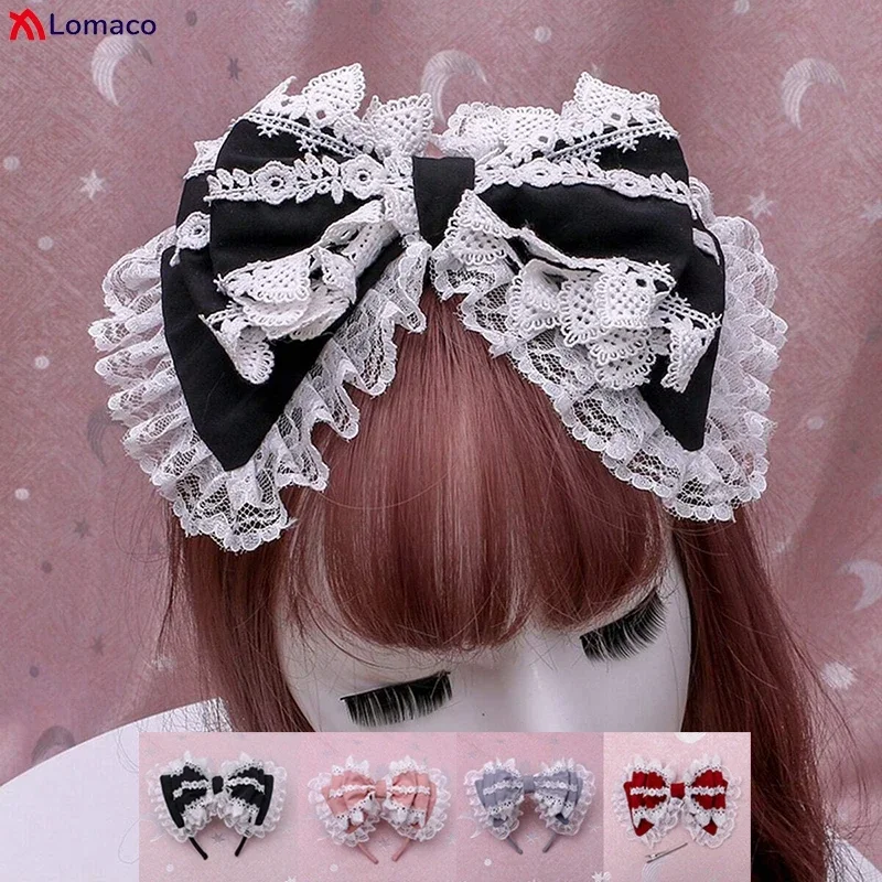 

Lolita Lovely Lace Headband Hair Clips Sweet Big Bow Kawaii Victorian Hair Hoop Cosplay Cute Gothic Hairbands for Girls Women