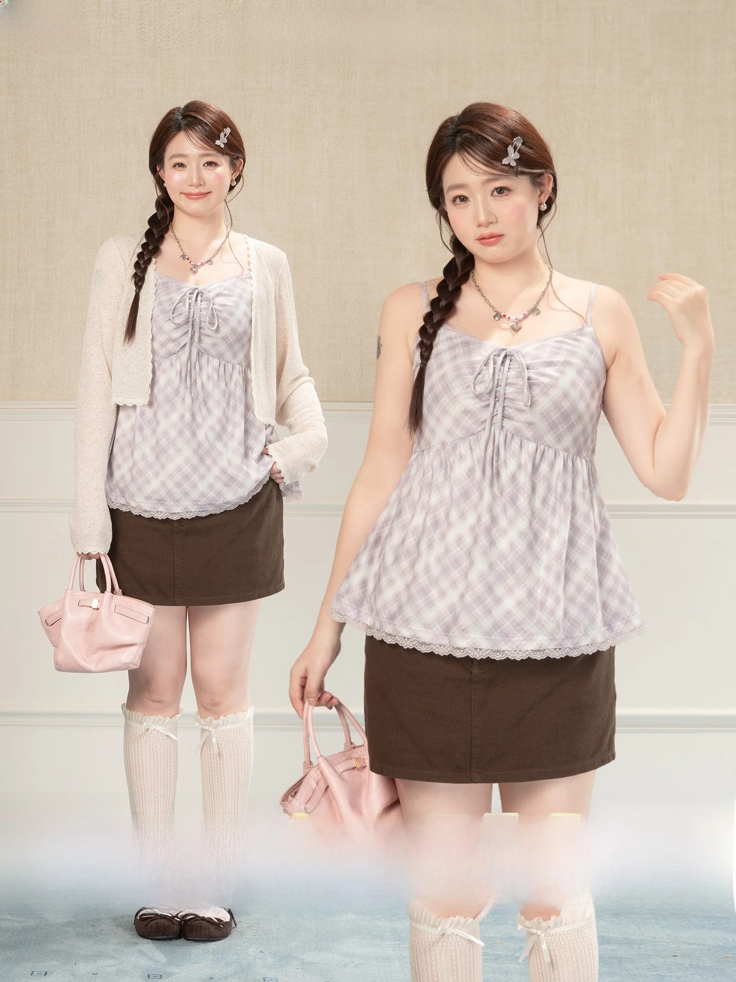 

Новинка! Женский укороченный топ больших размеров с клетчатым принтом и бантом, весенний, молодежный, милый, для повседневной носки, приталенный крой.