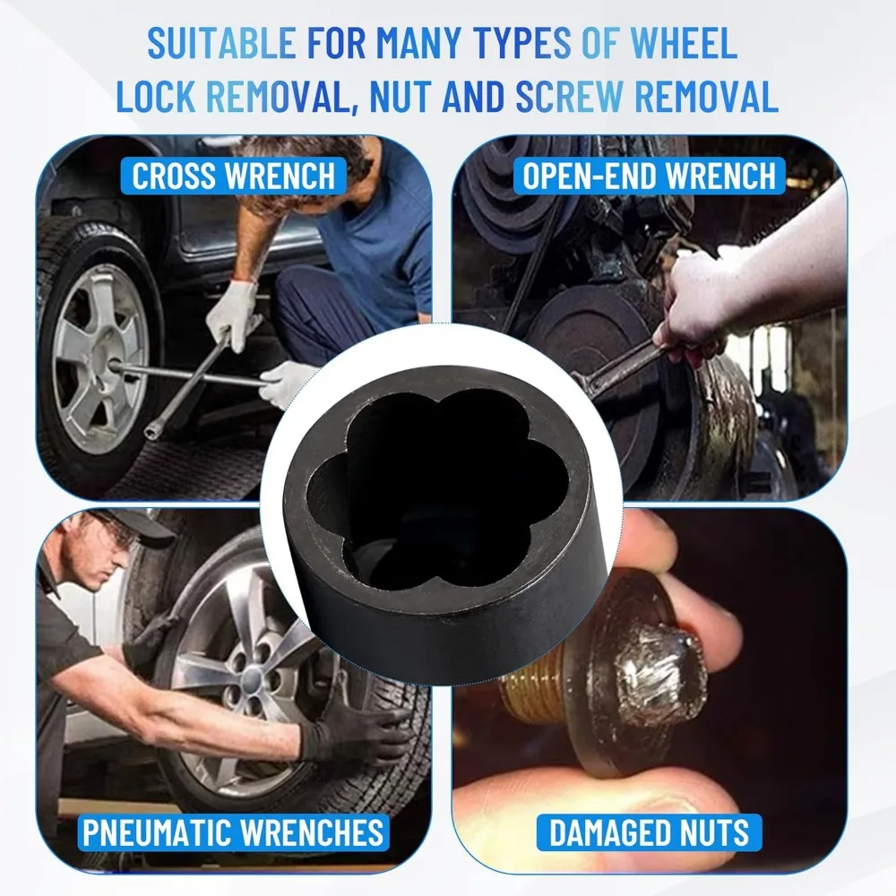 Juego de extractores de tuercas de perno de 22 piezas, herramienta de enchufe para quitar tuercas de impacto de accionamiento de 1/2 y 3/8, kit de extracción de bloqueo de rueda para extracción de daños