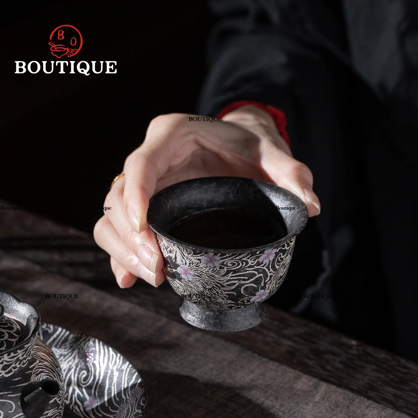 Nine-Tailed Fox Tea Cup Old Clay Cups Silver Ceramic Cup Chinese Retro Kung Fu Tea Set Teacups Jingde Town Beautiful Pair Puera